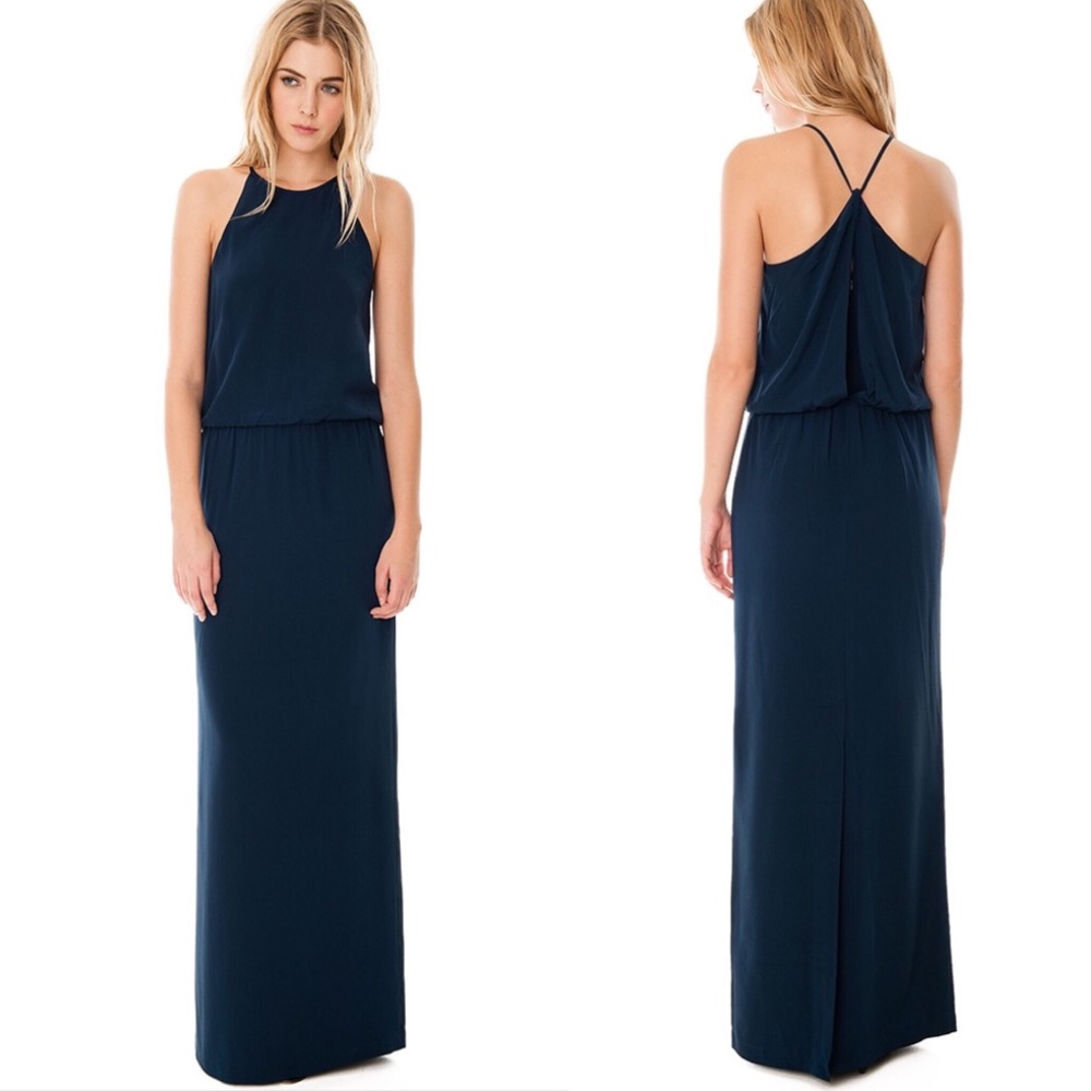 Tibi 💯% Silk Long Halter Dress - Navy